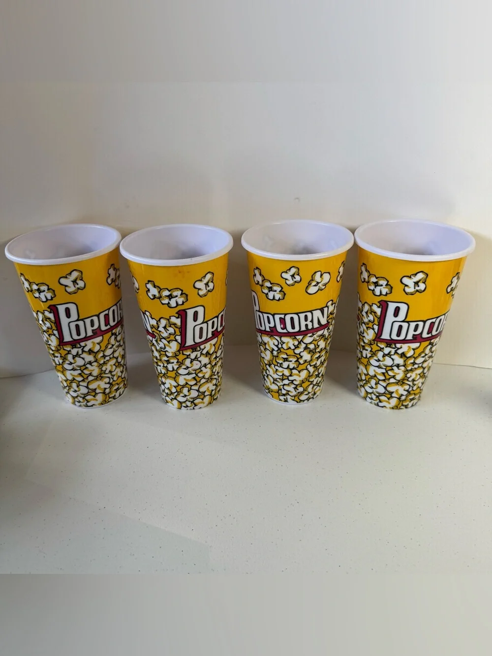 Lot 4 POPCORN TUBS Cups Bowls Bucket pop corn Plastic Container Snack Movie nite